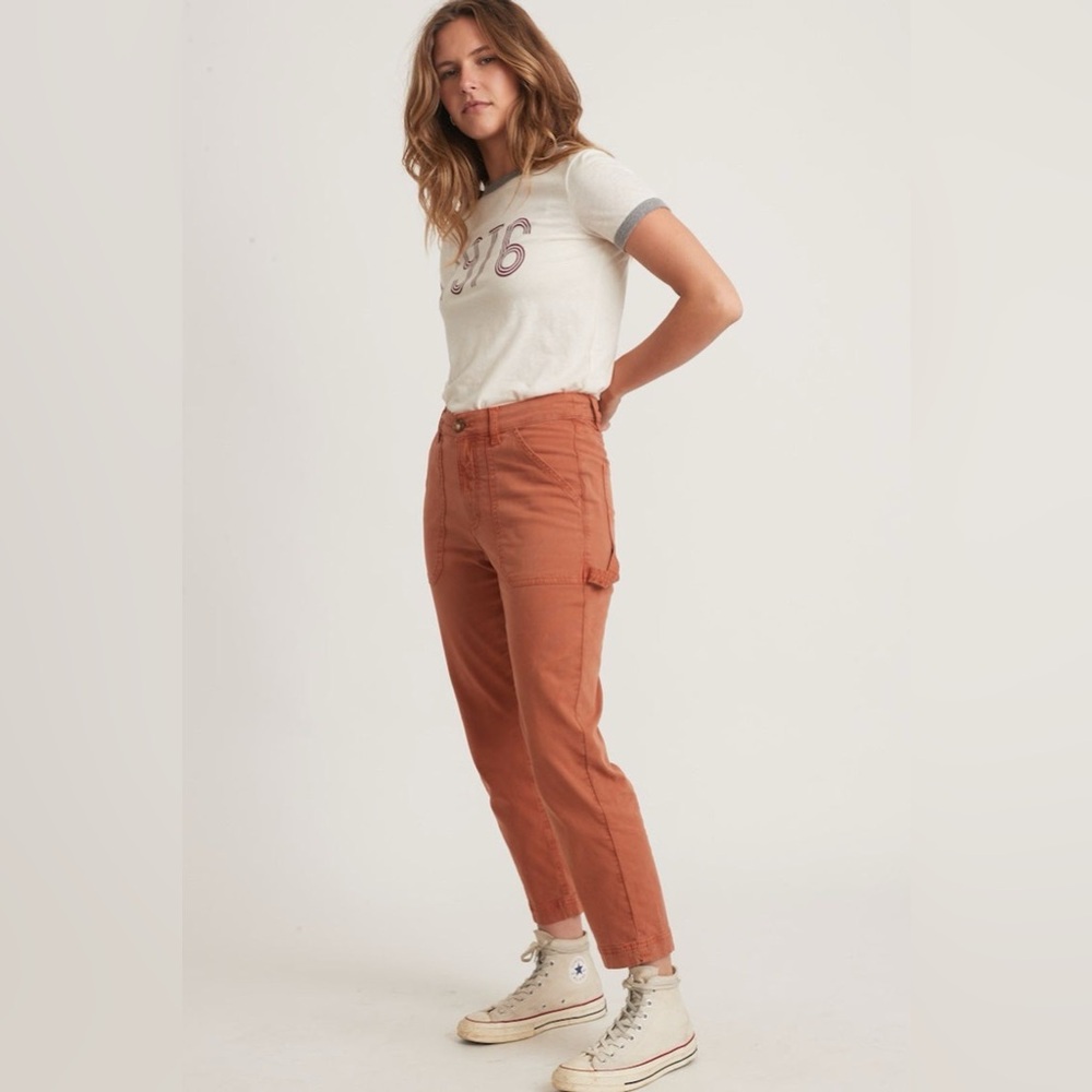 Marine Layer Womens Maya Slim Straight Leg Utility Pant Amber Brown Sz 14
